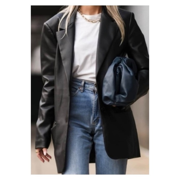 Rebecca Minkoff Black Vegan Leather Oversized Blazer Jacket XL NWT - Picture 7 of 12